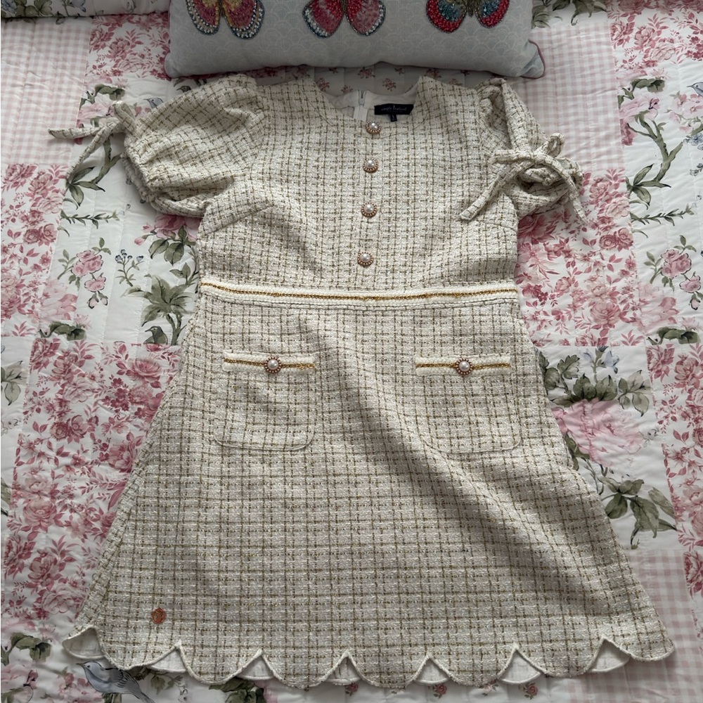 Simply Southern Cream Tweed A-Line Dress with Pearl Buttons